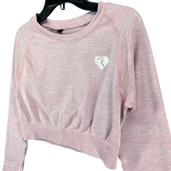 Womens Best Move Workout Crop Top XS/S Light Pink Marl Seamless Long Sleeve - Picture 2 of 9